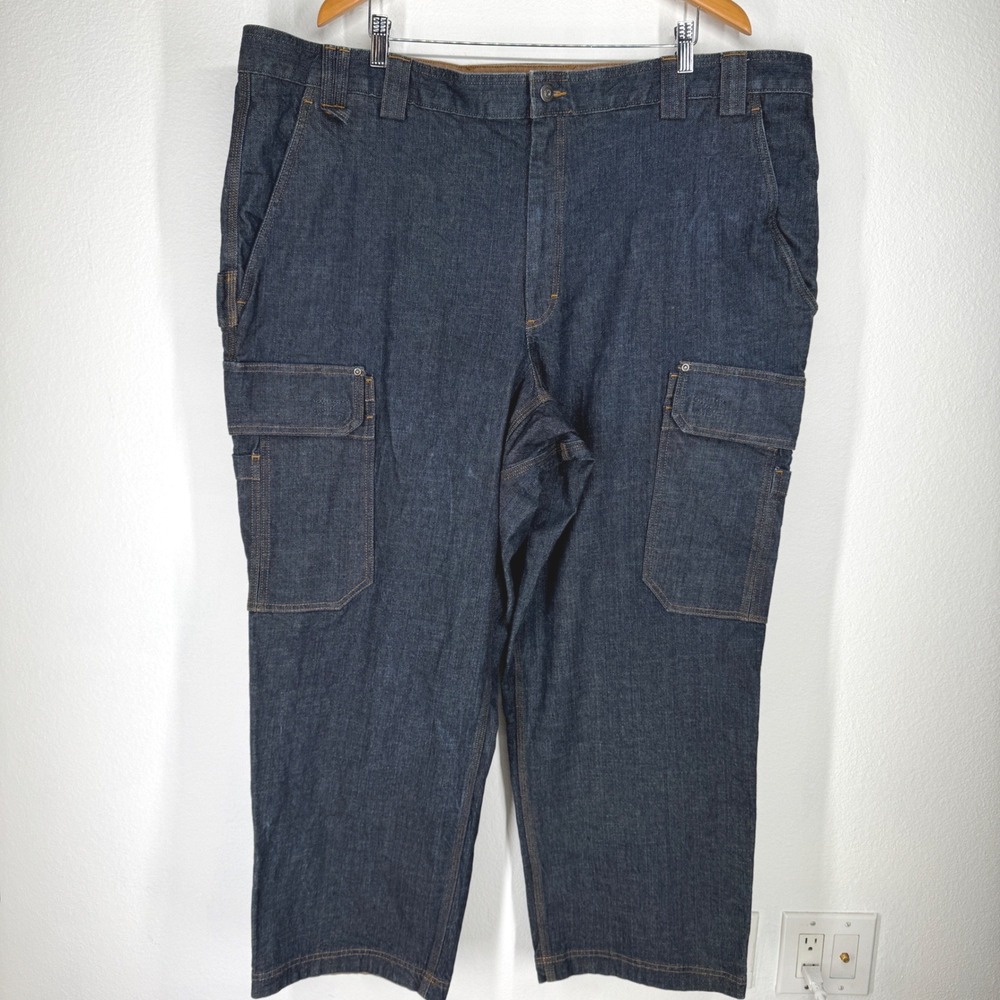 Duluth Trading Co Flex Ballroom Jeans Mens 48x30 Blue Cargo‎ Denim Work Pants